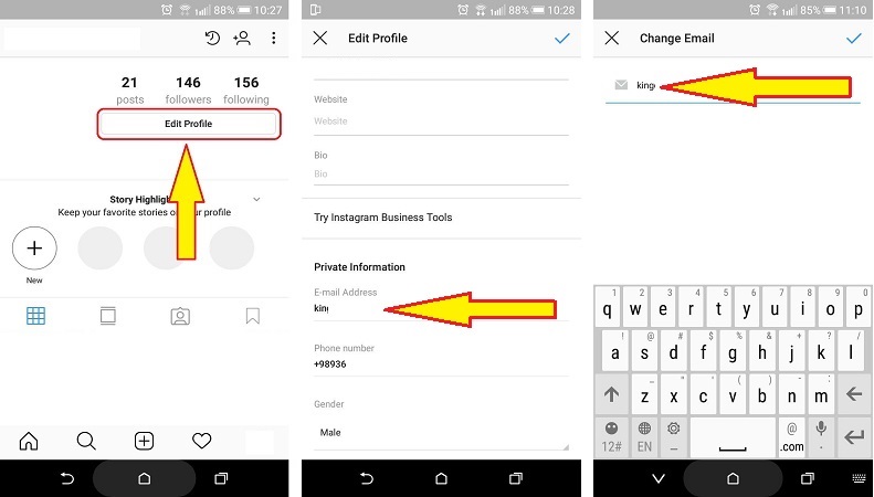 تغییر ایمیل در اینستاگرام