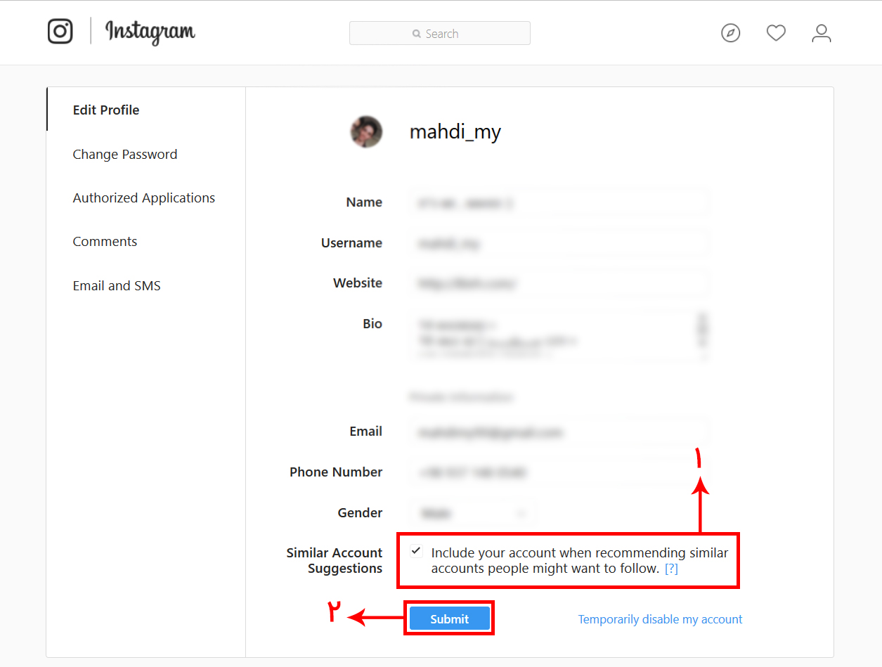 مخفی کردن پروفایل اینستاگرام